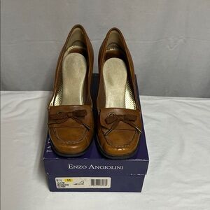 Enzo Angiolini Ealayne Women's Brown Leather Wedge Heels with Bow Detail